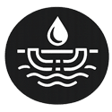 Waterproof symbol with droplet and waves.