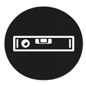 Icon of a bubble level tool on black circle.