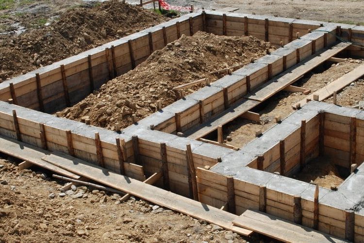 Concrete foundation construction site