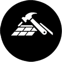 Roof construction icon with hammer and shingles