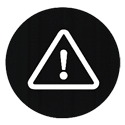 Caution symbol inside a circle on black background.