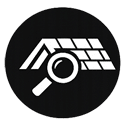 Roof inspection icon with magnifying glass