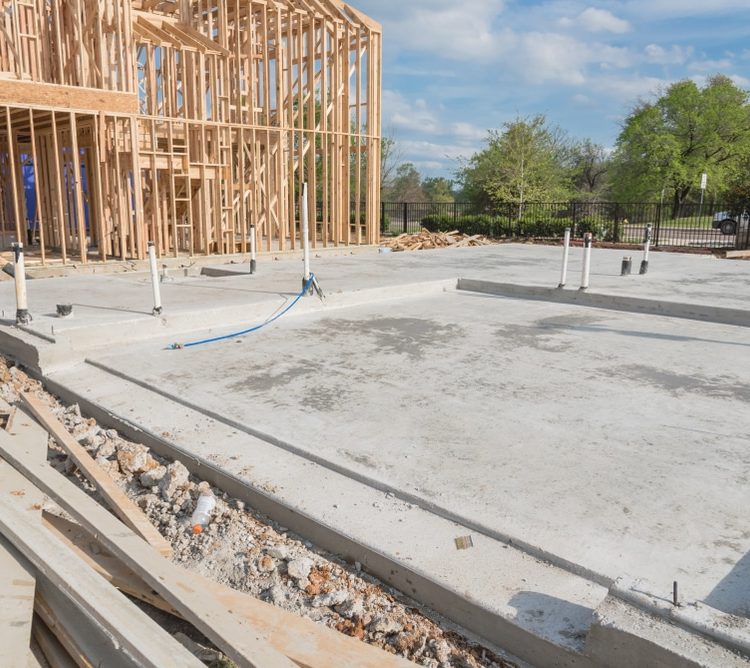 Concrete foundation of house under construction