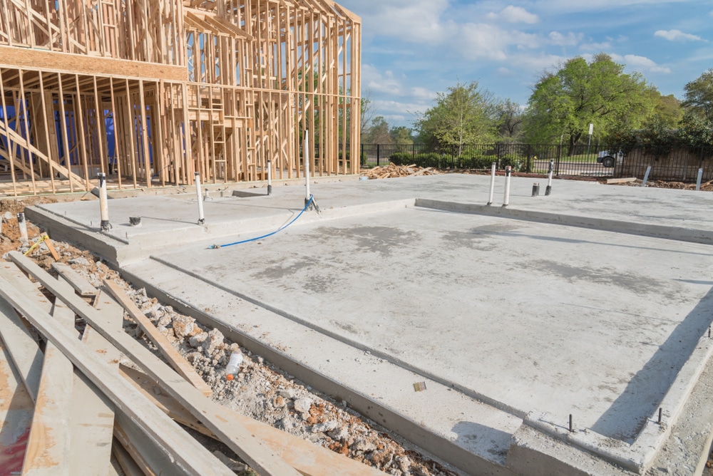 Concrete foundation of house under construction
